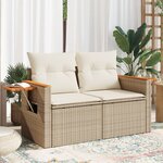 vidaXL Canapé de jardin avec coussins 2 places beige résine tressée