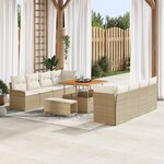 Ensemble de canapé jardin 11 pièces avec coussins beige en poly rotin acacia