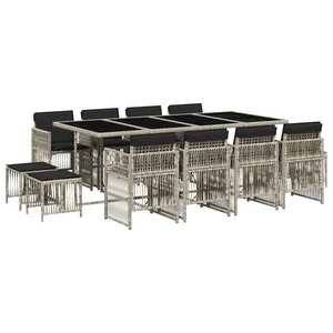 vidaXL Ensemble à manger de jardin et coussins 13 Pièces gris clair rotin