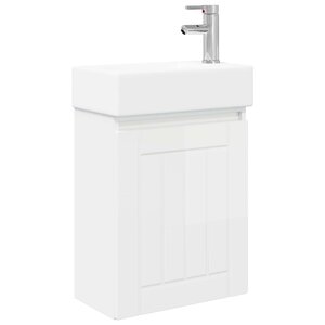 vidaXL Meuble de salle de bain avec robinet Blanc brillant