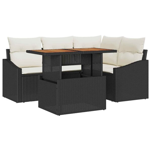 vidaXL Ensemble de canapé de jardin 5 Pièces Noir Poly rotin