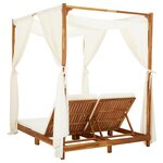 vidaXL Chaise longue double avec rideaux et coussins Bois d'acacia