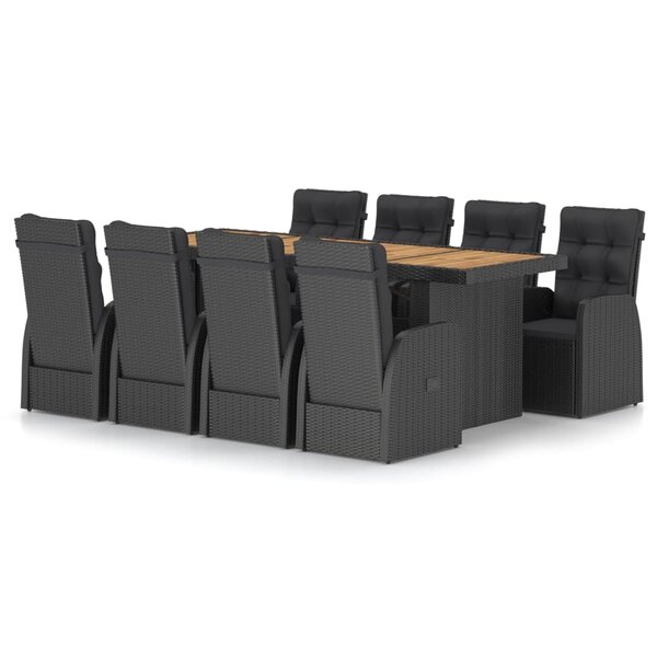vidaXL Ensemble à manger d'extérieur 9Pièces coussins résine tressée noir