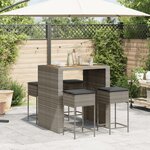 vidaXL Ensemble de bar de jardin 5 Pièces avec coussins gris poly rotin