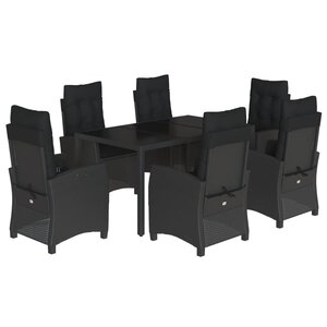 vidaXL Ensemble à manger de jardin coussins 7Pièces Noir Résine tressée