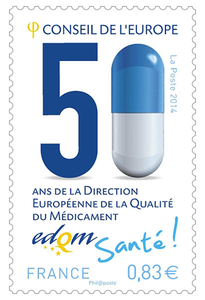 Timbre Conseil de l'Europe - 50 ans de la Direction Européenne de la Qualité du Médicament