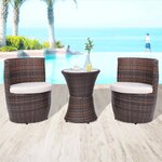 vidaXL Mobilier de bistro 3 Pièces avec coussins Résine tressée Marron