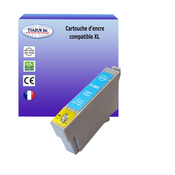 Cartouche Compatible pour Epson Stylus Photo R217 R265 R276 R285 R360 R585 R685 RX560 RX585 RX685 remplace Epson T0805  Light Cyan - T3AZUR