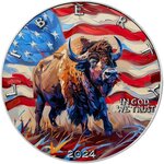 Pièce de monnaie en Argent 1 Dollar g 31.1 (1 oz) Millésime 2024 AmericArt BISON