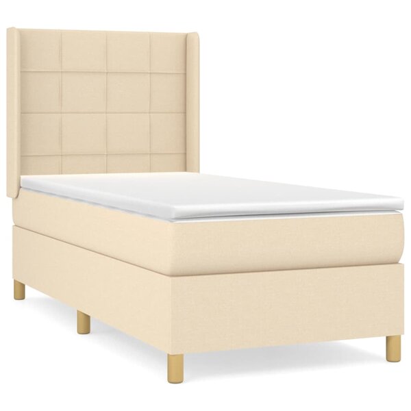vidaXL Sommier à lattes de lit avec matelas Crème 90x200 cm Tissu