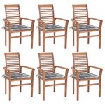vidaXL Chaises à dîner 6 Pièces avec coussins à carreaux gris Teck solide