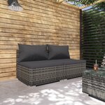 vidaXL Salon de jardin 2 Pièces avec coussins Résine tressée Gris