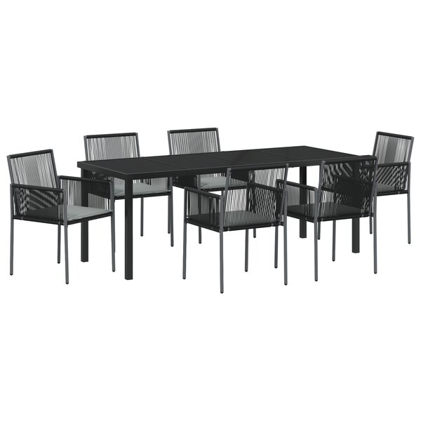 vidaXL Ensemble de salle à manger de jardin (7 pièces) avec coussins en noir  en poly rotin.