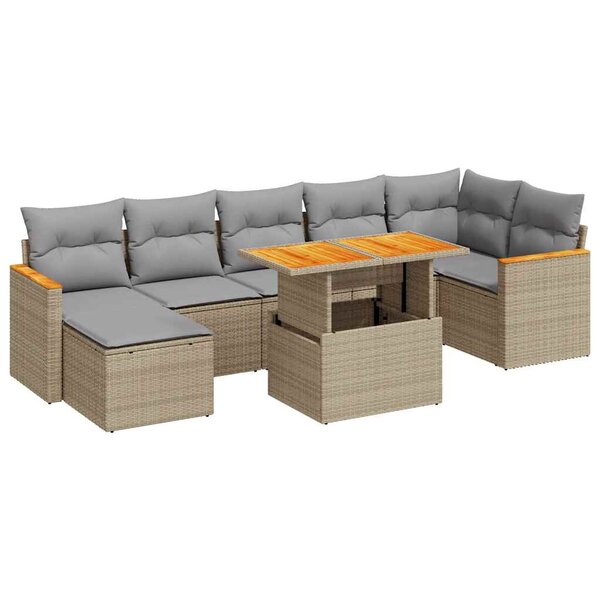 vidaXL Salon de jardin avec coussins 8 Pièces beige résine tressée acacia