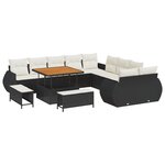 vidaXL Ensemble de canapés de jardin en 13 pièces avec coussins en rattan synthétique noir et acacia.