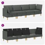 vidaXL Canapé modulaire avec rangement 4 Pièces Gris foncé Tissu