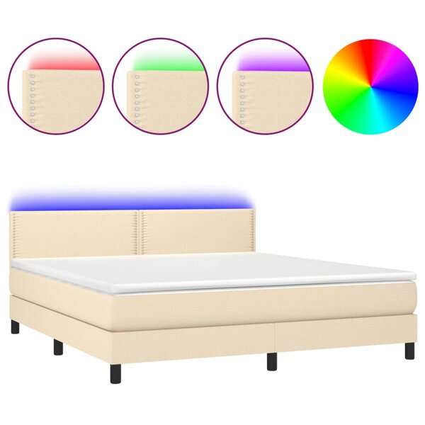 vidaXL Sommier à lattes de lit avec matelas LED Crème 180x200 cm Tissu