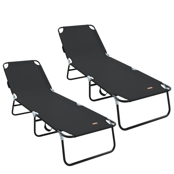 vidaXL Chaise longue pliante 2 Pièces Portable Noir Tissu Oxford 600D