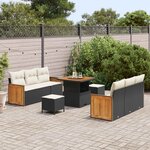 vidaXL Ensemble de canapé de jardin avec coussin 9 Pièces Noir et Crème