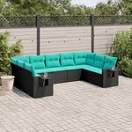 vidaXL Salon de jardin 9 Pièces avec coussins noir résine tressée