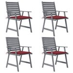 vidaXL Chaises à manger d'extérieur et coussins lot de 4 Acacia massif