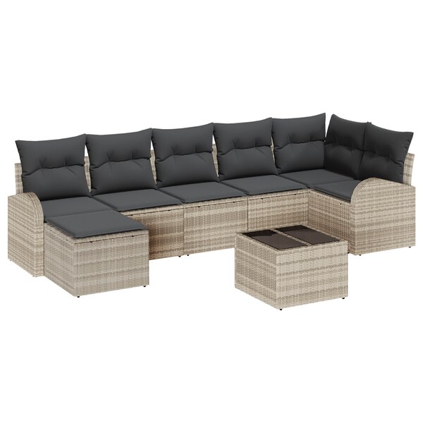 vidaXL Ensemble de canapé de jardin de 8 pièces avec coussins gris en poly rotin.