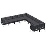 vidaXL Salon de jardin 10 Pièces avec coussins Noir Bois de pin
