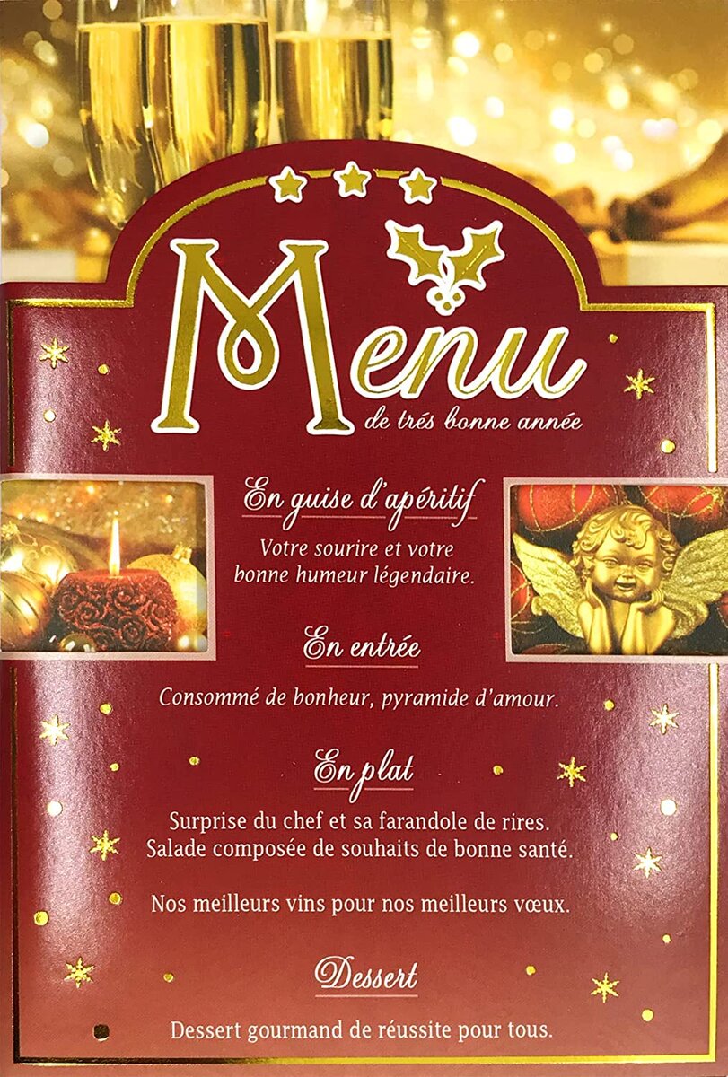Carte bonne année meilleurs vœux avec enveloppe menu étoilé découpé en or  doré - La Poste