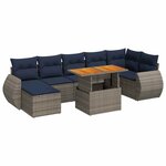 vidaXL Salon de jardin 8 Pièces avec coussins gris résine tressée