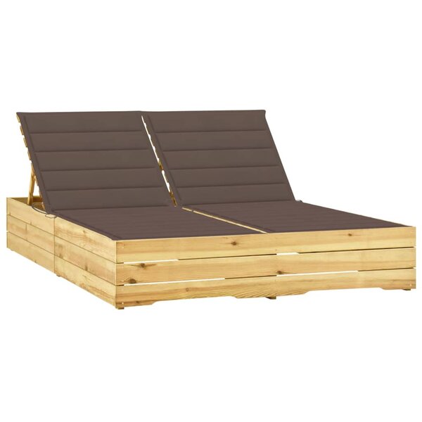 vidaXL Chaise longue double et coussins taupe Bois de pin imprégné
