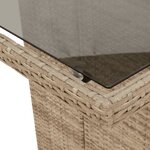 vidaXL Table de jardin avec dessus en verre beige résine tressée