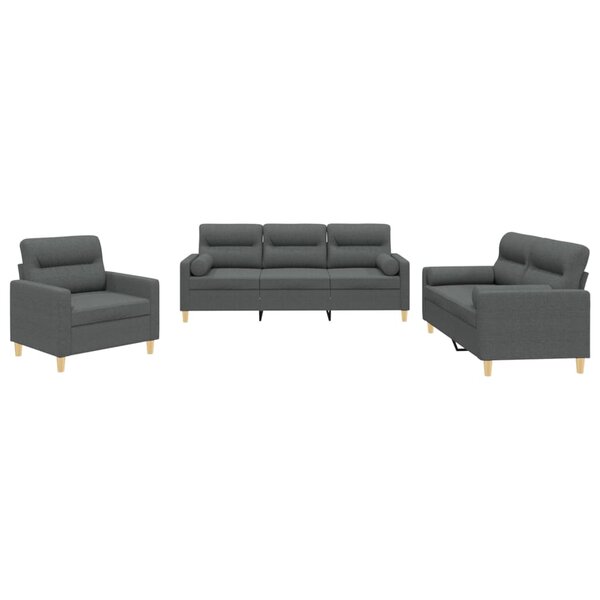 vidaXL Ensemble de canapés 3 Pièces coussins gris foncé tissu