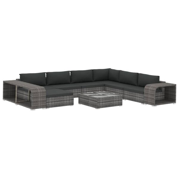 vidaXL Salon de jardin 10 Pièces avec coussins Résine tressée Gris