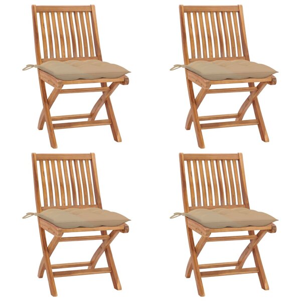 vidaXL Chaises pliables de jardin avec coussins lot de 4 Teck solide