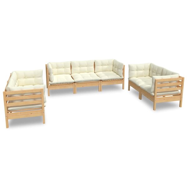 vidaXL Salon de jardin 7 Pièces avec coussins crème bois de pin massif