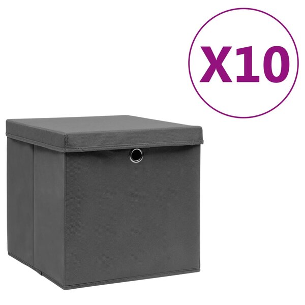 vidaXL Boîtes de rangement avec couvercles 10 Pièces 28x28x28 cm Gris