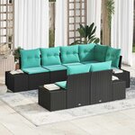 vidaXL Ensemble de canapé de jardin avec coussin 7 Pièces Noir polyrotin
