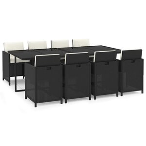 vidaXL Ensemble à manger de jardin coussins 9Pièces Résine tressée Noir
