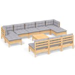 vidaXL Salon de jardin 11 Pièces avec coussins gris bois de pin