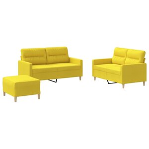 vidaXL Ensemble de canapés 3 Pièces avec coussins Jaune clair Tissu