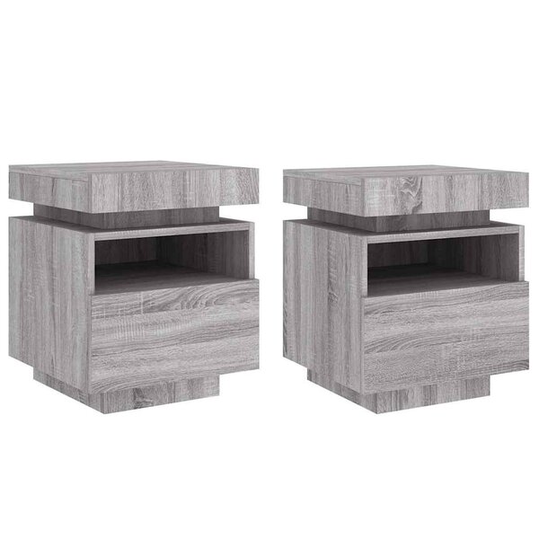 vidaXL Armoires de chevet avec lumières LED 2 Pièces sonoma gris