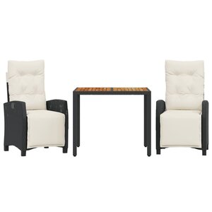 vidaXL Ensemble à manger de jardin avec coussins 3 Pièces Noir