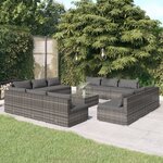 vidaXL Salon de jardin 13 Pièces avec coussins résine tressée gris