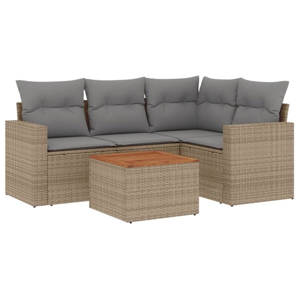 vidaXL Salon de jardin avec coussins 5Pièces mélange beige résine tressée