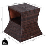 Pied de parasol table basse 2 en 1 étagère inférieure intégrée résine tressée imitation rotin PE dim. 54L x 54l x 55H cm marron