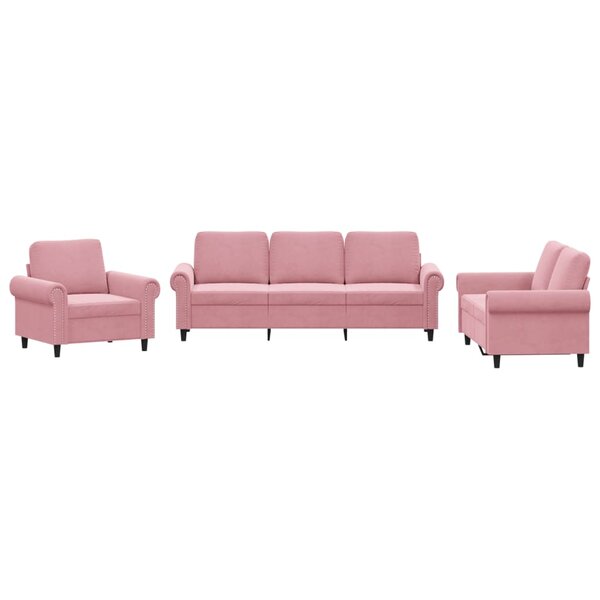 vidaXL Ensemble de canapés 3 Pièces avec coussins Rose Velours