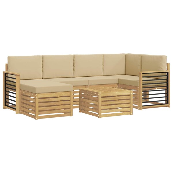 vidaXL Ensemble de canapés d'extérieur 7 Pièces Blanc et Beige Polyester