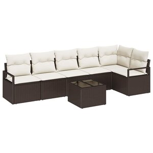 vidaXL Ensemble de canapé de jardin avec coussin 7 Pièces Marron et Crème