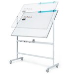 Tableau blanc mobile magnétique double face quadrillé 120 x 90 cm tableau réversible effaçable à sec 2 hauteurs réglables 12 aimants 6 stylos blanc 20_0006554