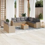 vidaXL Salon de jardin avec coussins 10 Pièces beige résine tressée